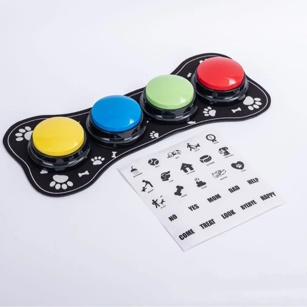 Engage Your Pet with 4PCS Interactive Dog Communication Buttons - Voice Recording & Nonslip Mat for Effective Training and Play!