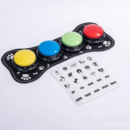 Engage Your Pet with 4PCS Interactive Dog Communication Buttons - Voice Recording & Nonslip Mat for Effective Training and Play!
