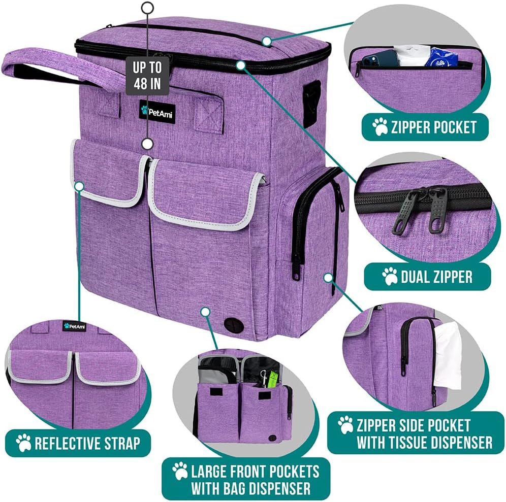 Ultimate Dog Travel Bag: All-in-One Pet Supplies Organizer for Adventures with Your Furry Friend - Includes Food Containers, Collapsible Bowls & Feeding Mat in Stylish Heather Purple