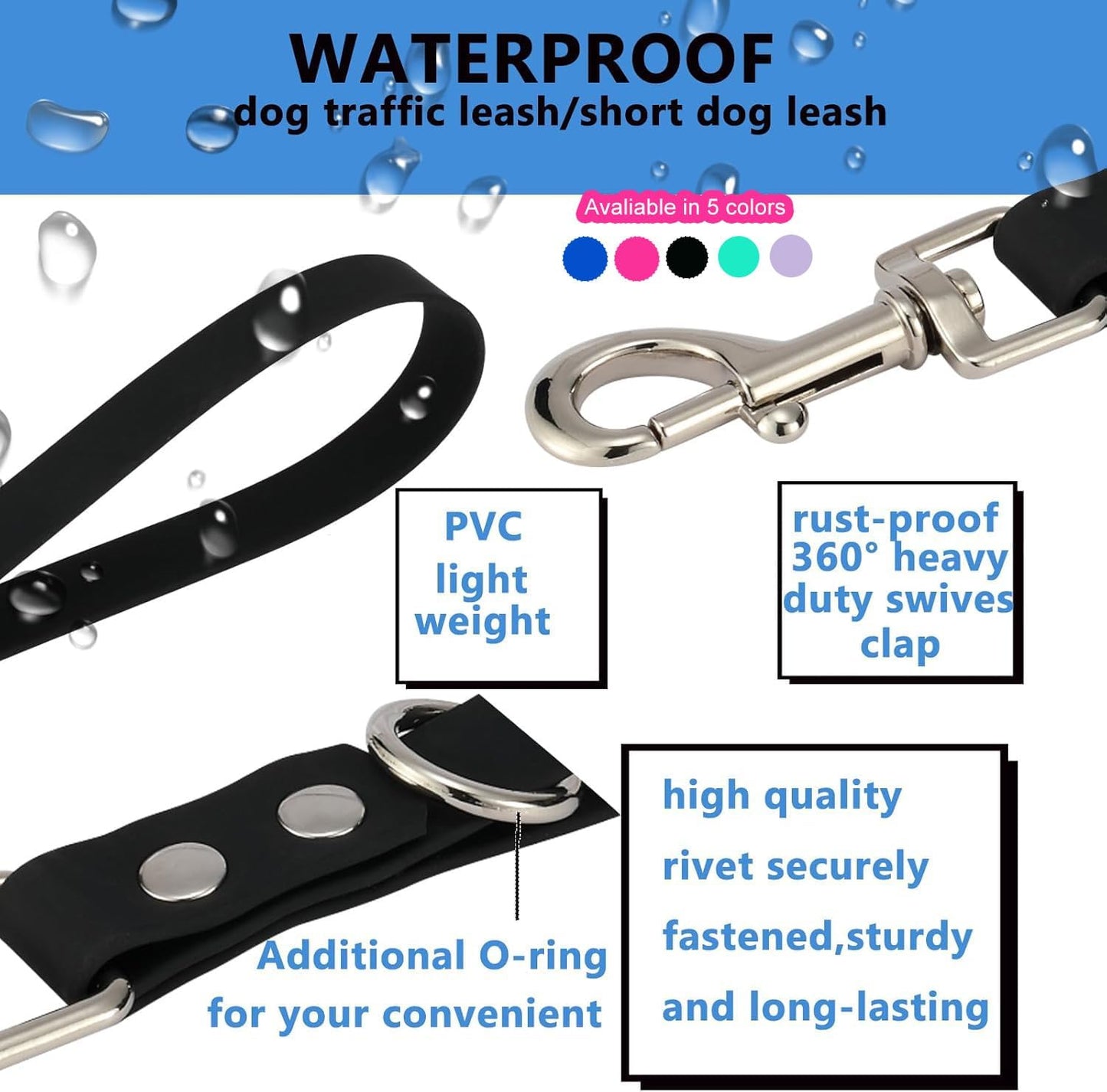 Durable 9-Inch Pink Dog Leash - Heavy Duty Waterproof PVC Training Tab for Ultimate Control and Safety
