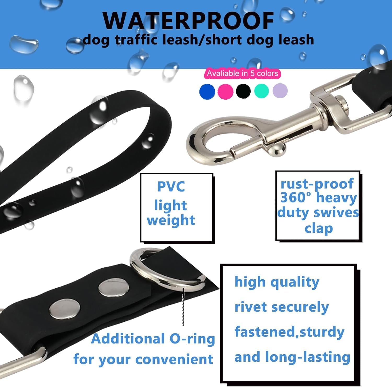 Durable 9-Inch Pink Dog Leash - Heavy Duty Waterproof PVC Training Tab for Ultimate Control and Safety
