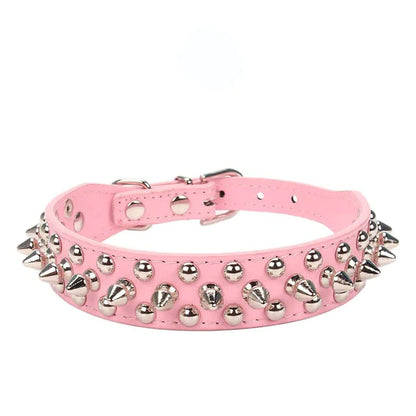 Stylish and Durable Spiked Studded Leather Dog Collar - Adjustable for Small to Large Breeds