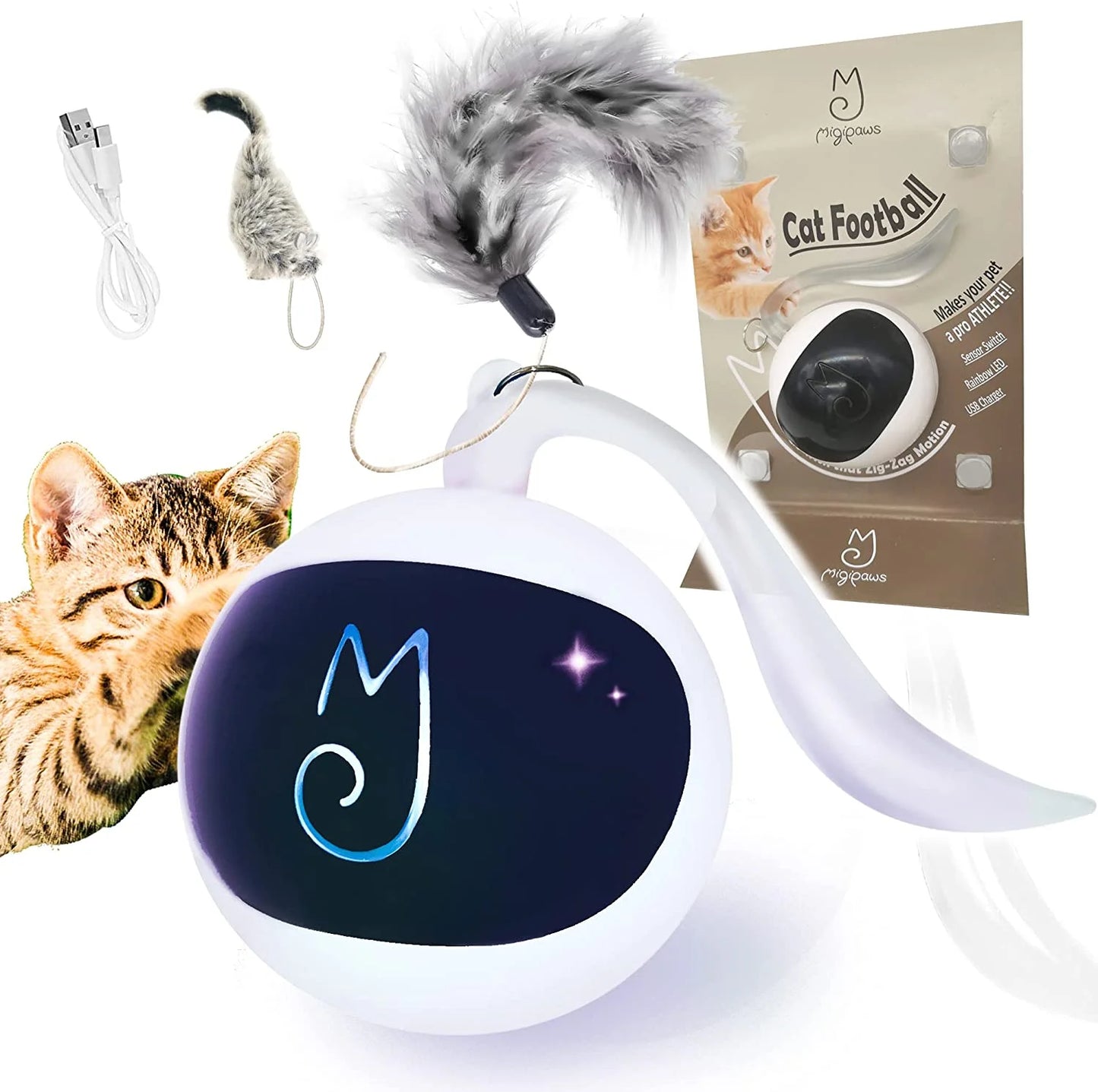 Exciting Interactive Cat Toy Bundle: Automatic Moving Ball, Plush Mice, and Feather Toys for Endless Fun!