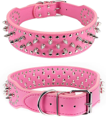 Stylish and Durable Spiked Studded Leather Dog Collar - Adjustable for Small to Large Breeds