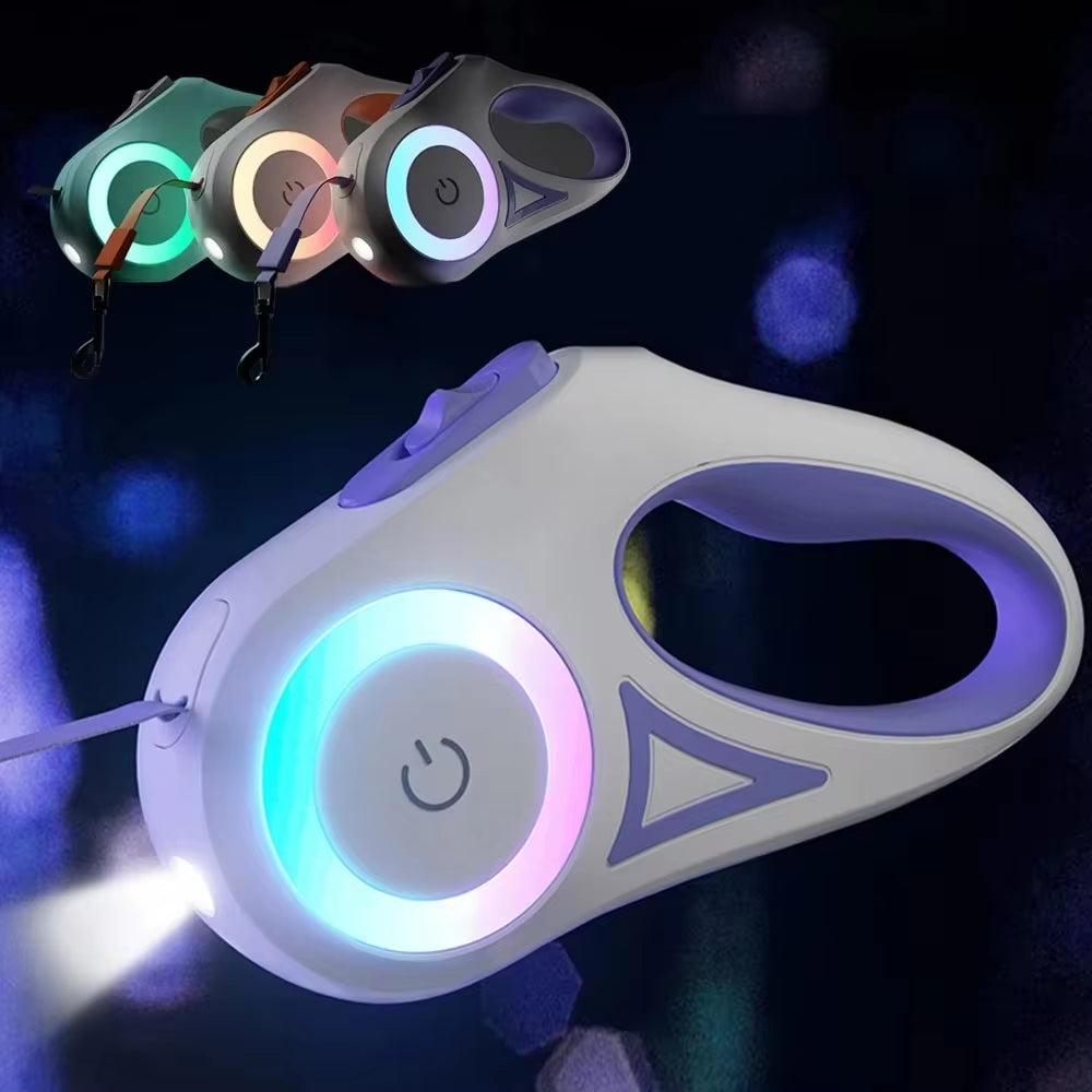 Illuminate Your Walks: 3M/5M Automatic Retractable Dog Leash with Safety Flashlight and LED Glow for Night Adventures