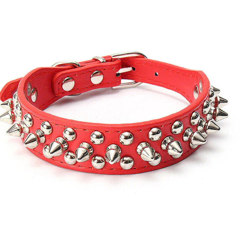 Stylish and Durable Spiked Studded Leather Dog Collar - Adjustable for Small to Large Breeds