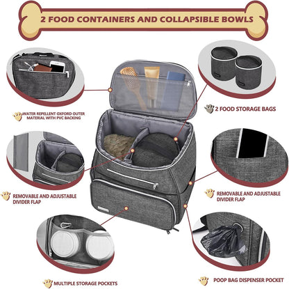 Ultimate Grey Dog Travel Backpack - Airline Approved with Collapsible Bowls and Food Baskets for Your Adventures with Pets