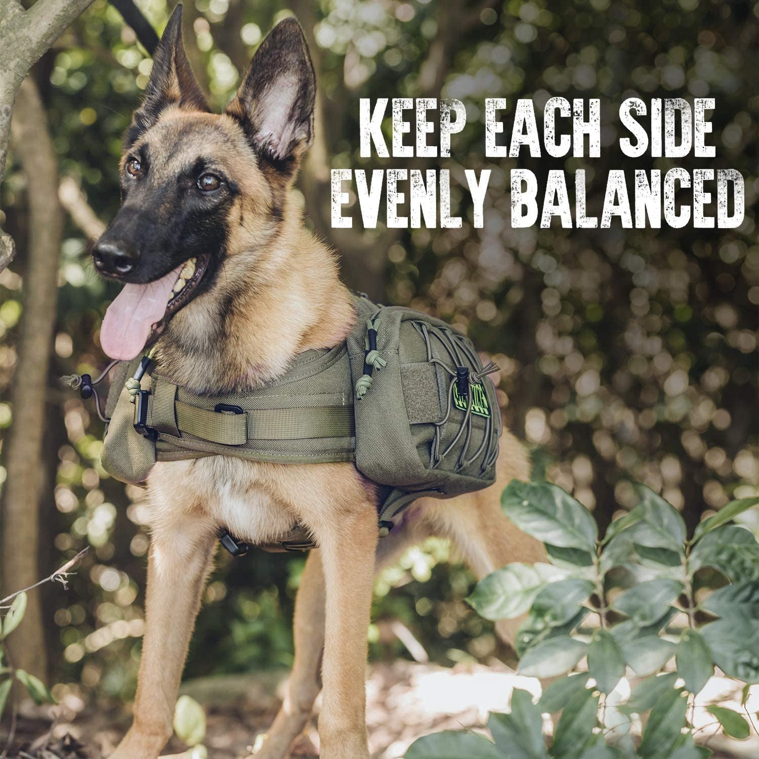 Adventure-Ready Dog Backpack for Medium & Large Dogs - Durable Tactical Nylon Pack with Side Pockets for Hiking, Walking, and Training (Green, Large)