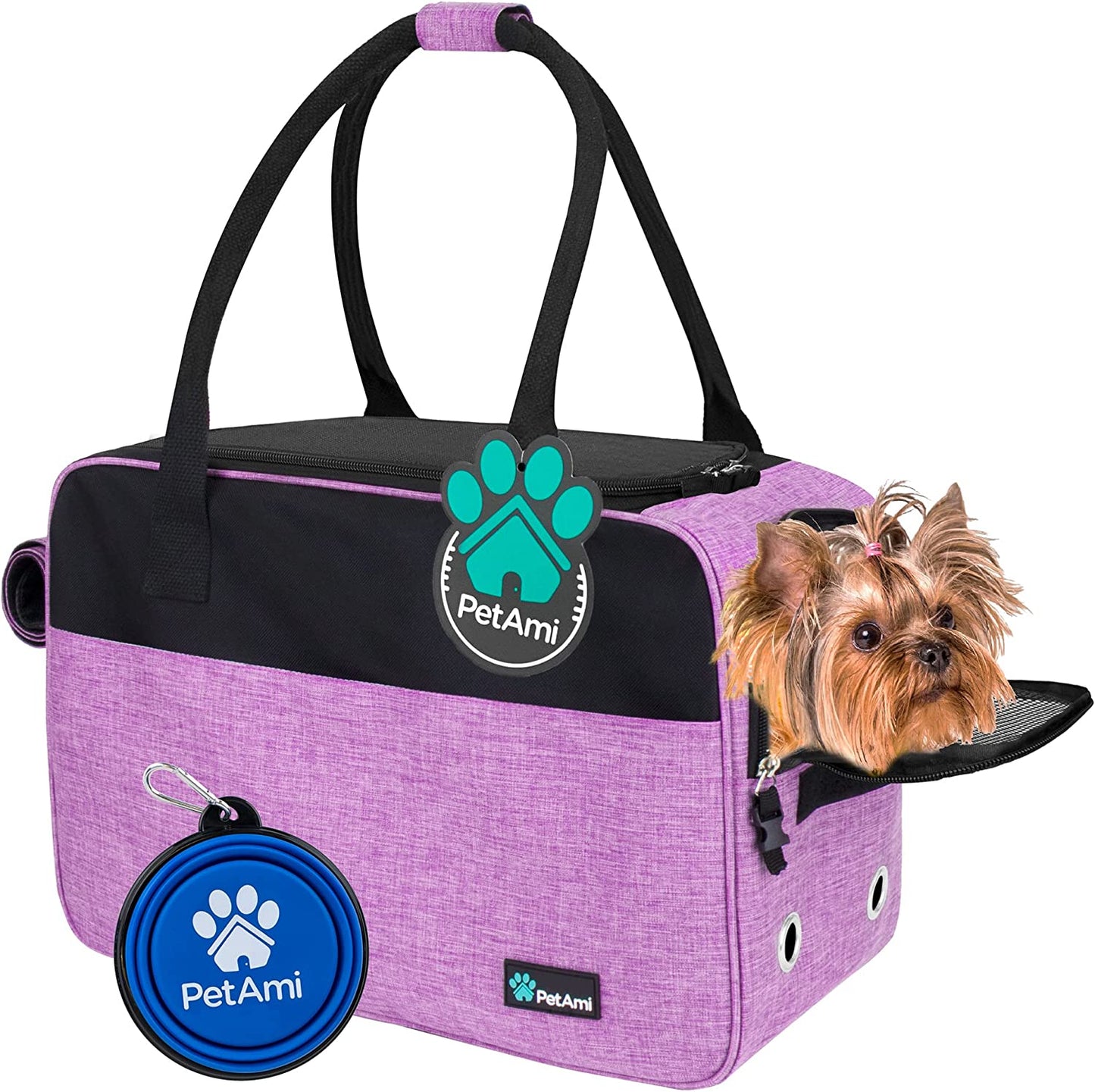 Premium Airline Approved Dog Purse Carrier - Stylish & Comfortable Soft-Sided Pet Bag for Small Dogs and Cats, Perfect for Travel - Cozy Sherpa Bed Included, Max Weight 12 lbs, Vibrant Purple