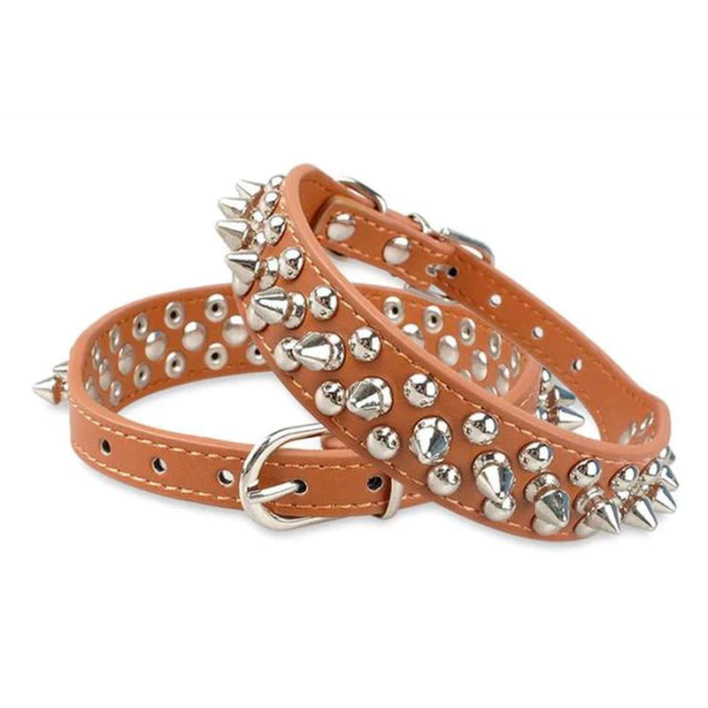 Stylish and Durable Spiked Studded Leather Dog Collar - Adjustable for Small to Large Breeds