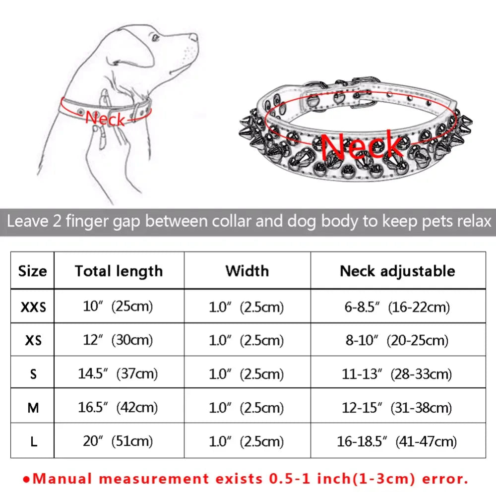 Stylish and Durable Spiked Studded Leather Dog Collar - Adjustable for Small to Large Breeds