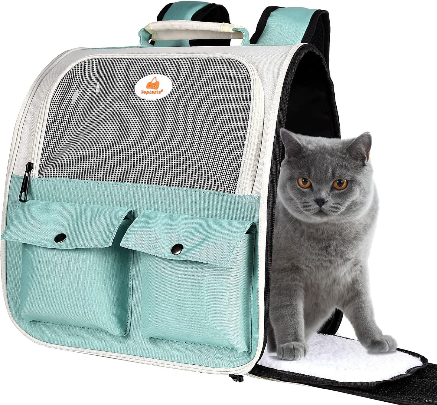 Adventure-Ready Cat Backpack Carrier - Airline Approved, Ventilated Design for Small Pets, Perfect for Hiking and Camping, Holds Up to 15 Pounds in Light Blue