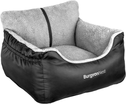 Premium Black Dog Car Seat for Small Dogs - Soft, Fully Detachable & Washable Booster Seat with Storage Pockets and Adjustable Leash for Travel Comfort