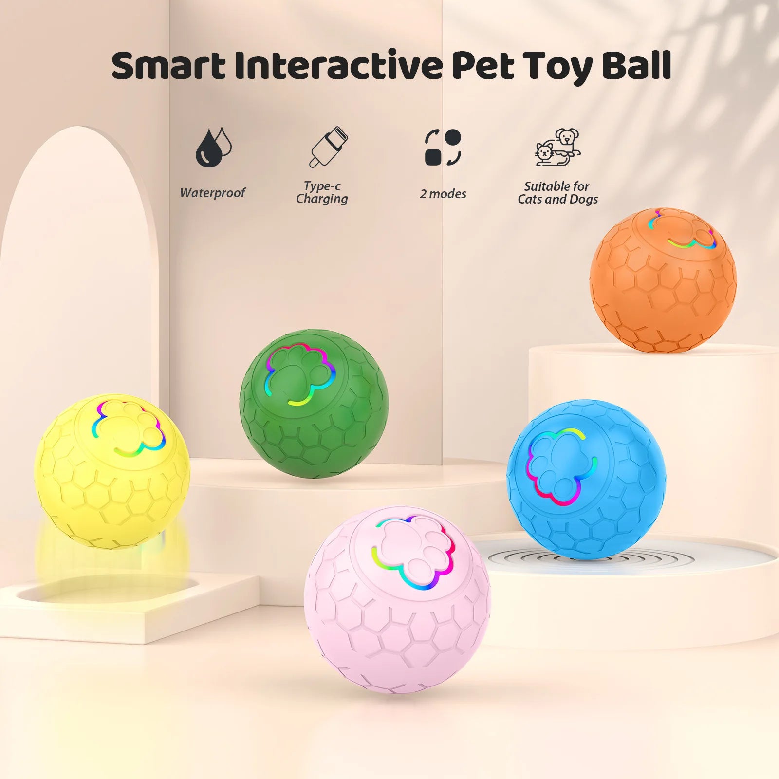Interactive Smart Dog Toy Ball with RGB Lights - Automatic Bouncing & Rolling Fun for Your Pet