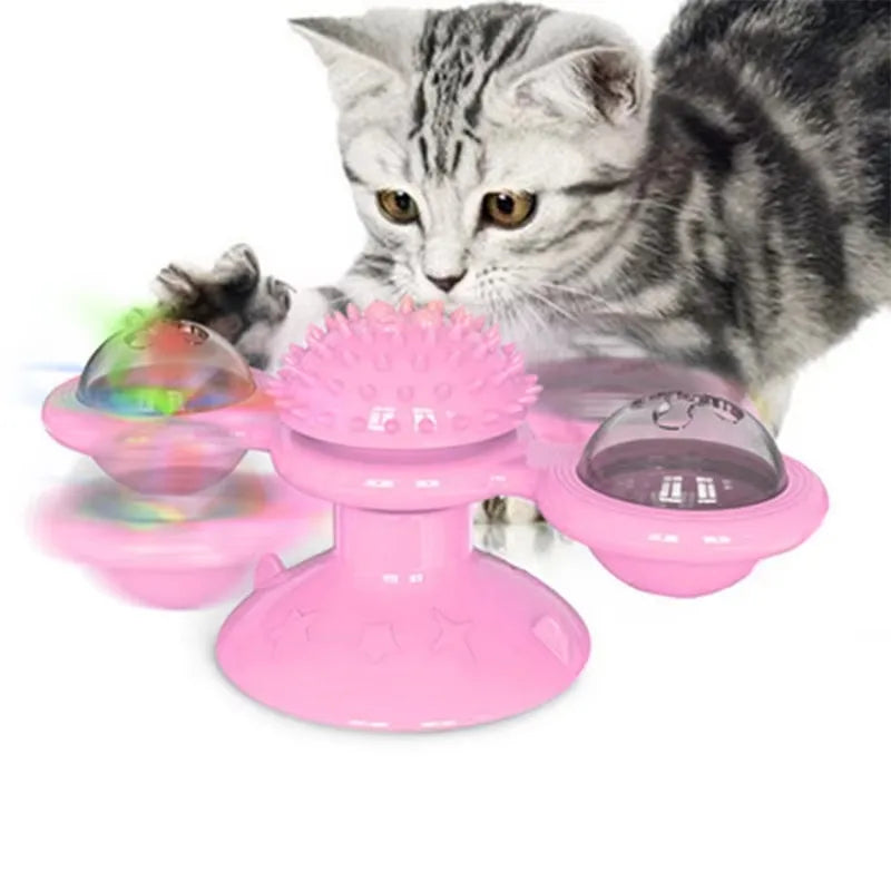 Engaging Windmill Cat Toy - Interactive Puzzle Game for Kittens with Whirligig Turntable to Keep Your Feline Friend Entertained and Help Brush Their Teeth!