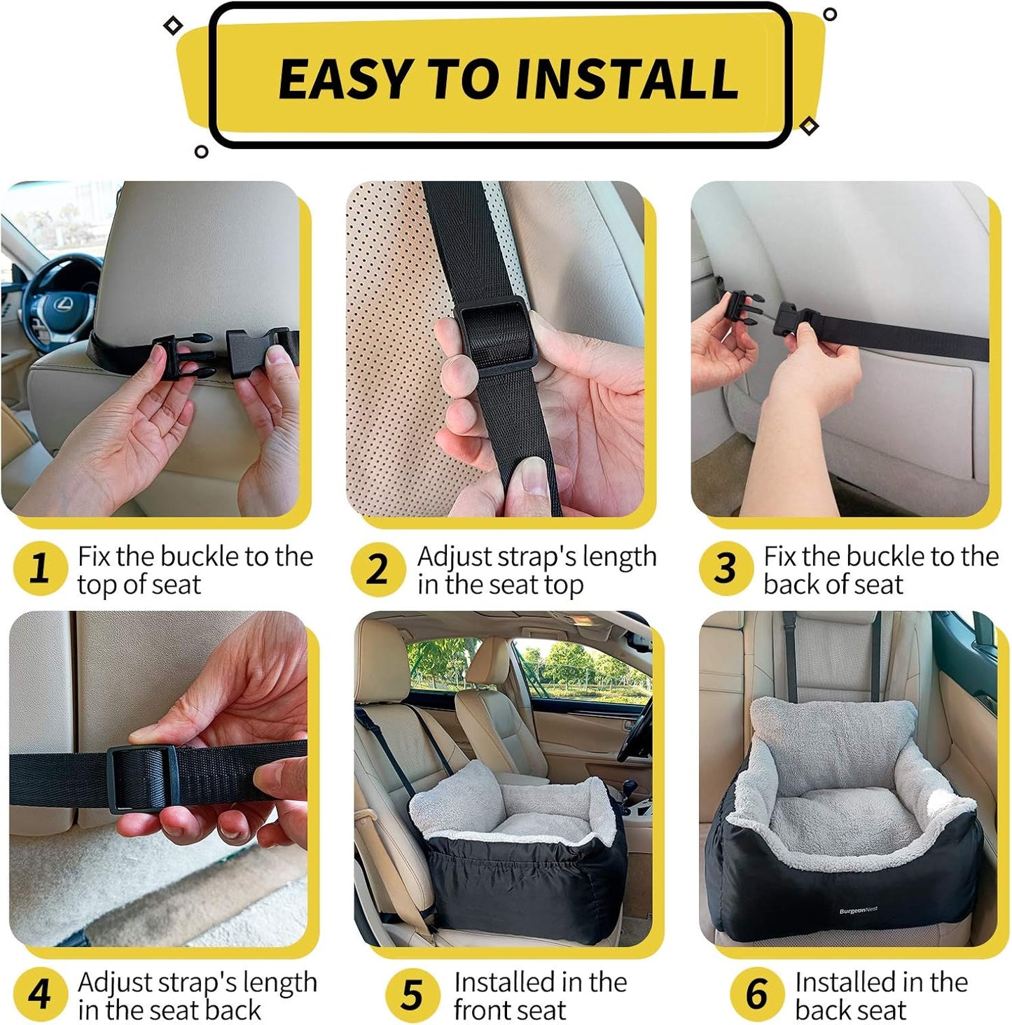 Premium Black Dog Car Seat for Small Dogs - Soft, Fully Detachable & Washable Booster Seat with Storage Pockets and Adjustable Leash for Travel Comfort