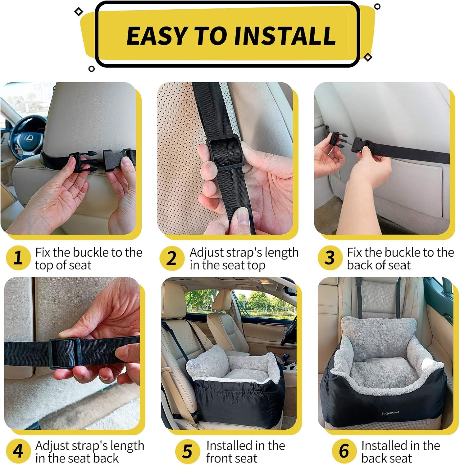 Premium Black Dog Car Seat for Small Dogs - Soft, Fully Detachable & Washable Booster Seat with Storage Pockets and Adjustable Leash for Travel Comfort