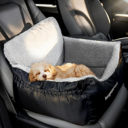 Premium Black Dog Car Seat for Small Dogs - Soft, Fully Detachable & Washable Booster Seat with Storage Pockets and Adjustable Leash for Travel Comfort