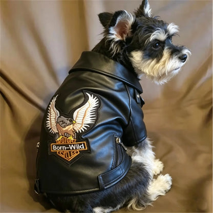 Glorious Eagle Pattern Dog Coat PU Leather Jacket Soft Waterproof Outdoor Puppy Outerwear Fashion Clothes for Small Pet