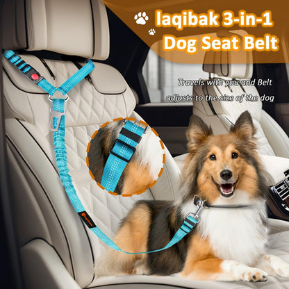 Ultimate 3-in-1 Removable Dog Seat Belt Harness for Car - Adjustable Reflective Bungee Leash & Secure Restraint in Stylish Black and Blue