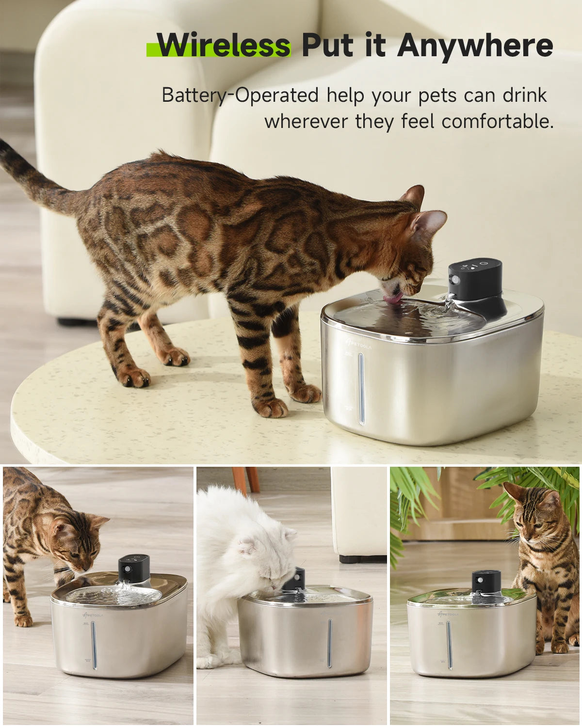 Ultimate Wireless Cat Water Fountain - Stainless Steel 135Floz/4L Battery-Powered Automatic Dispenser for Happy, Hydrated Pets