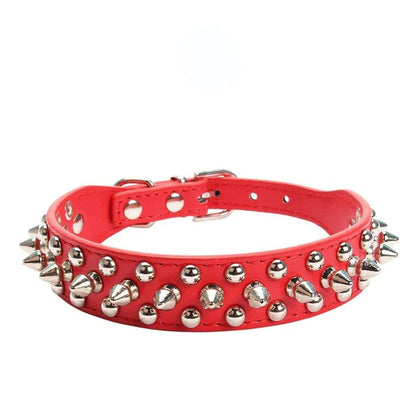 Stylish and Durable Spiked Studded Leather Dog Collar - Adjustable for Small to Large Breeds
