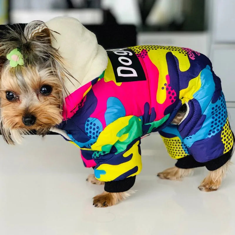 Cozy & Stylish Winter Dog Coat - Windproof Hooded Jumpsuit for Small to Medium Breeds