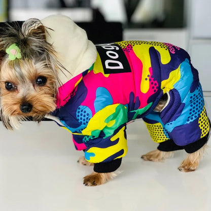 Cozy & Stylish Winter Dog Coat - Windproof Hooded Jumpsuit for Small to Medium Breeds