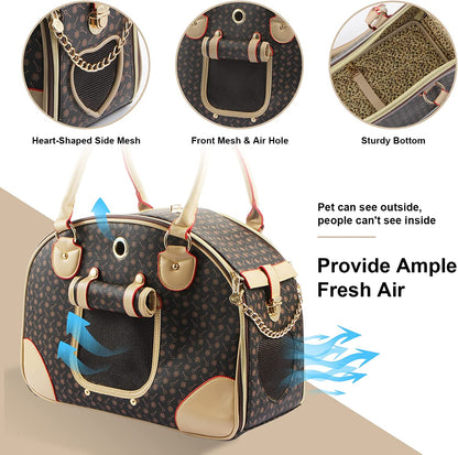 Chic Airline-Approved Faux Leather Pet Carrier - Stylish Brown Bag for Dogs and Cats, Perfect for Travel and Hiking, Large Size 42 x 29 x 18 cm