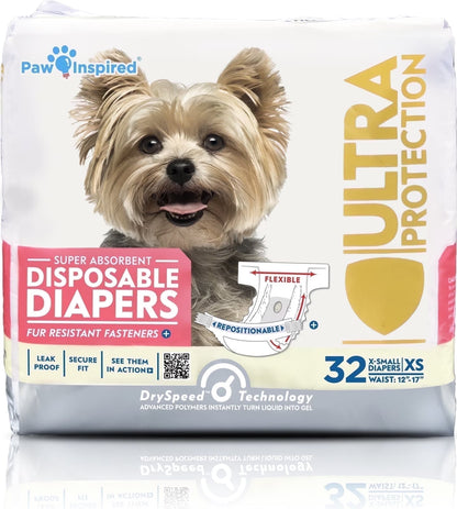 32Ct X-Small Disposable Dog Diapers for Females | Perfect for Dogs in Heat, Senior Dogs, and Incontinence Solutions