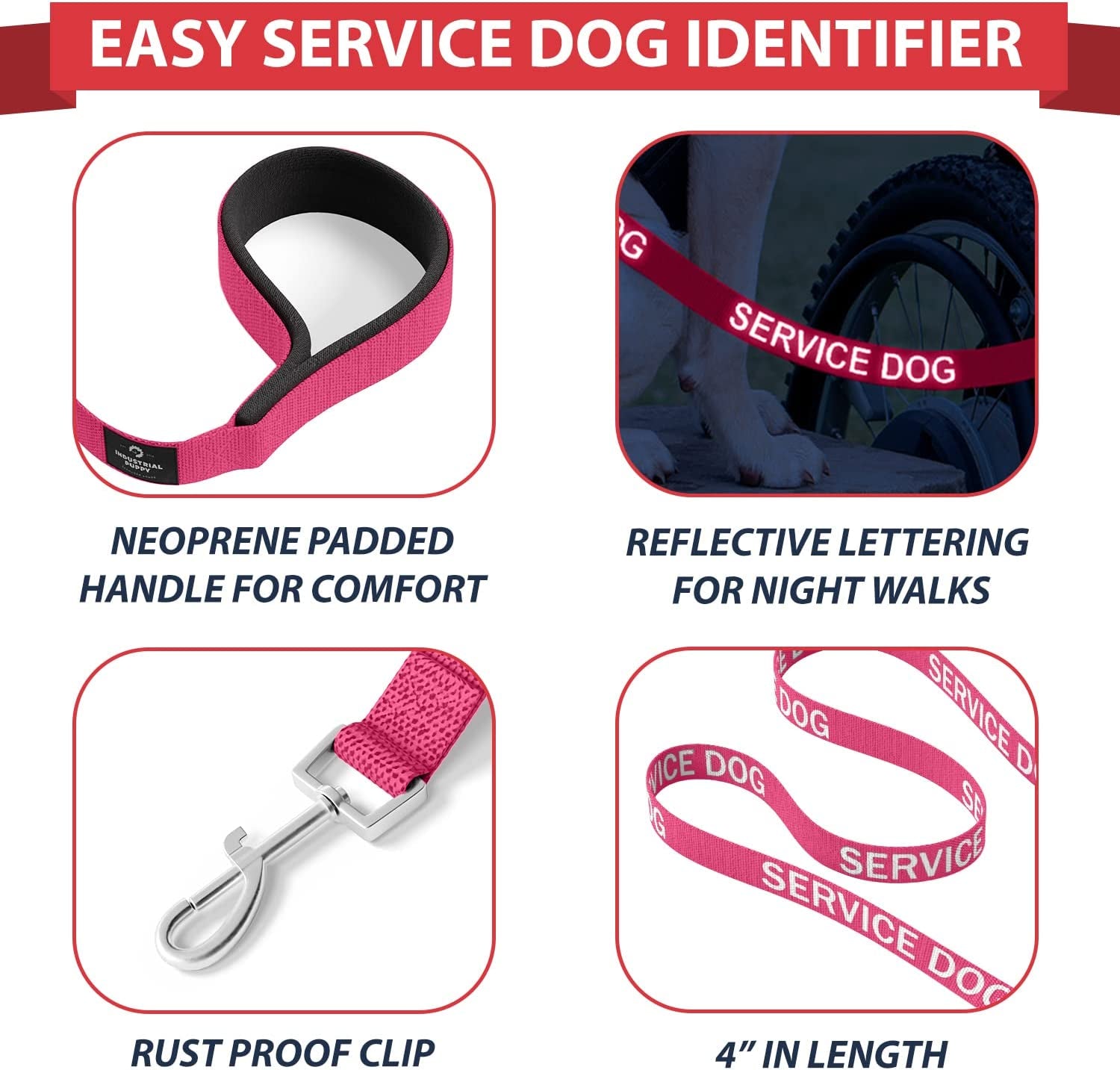 Premium Hot Pink Service Dog Vest and Leash Set - Versatile Harness with Reflective Patches for All Breeds