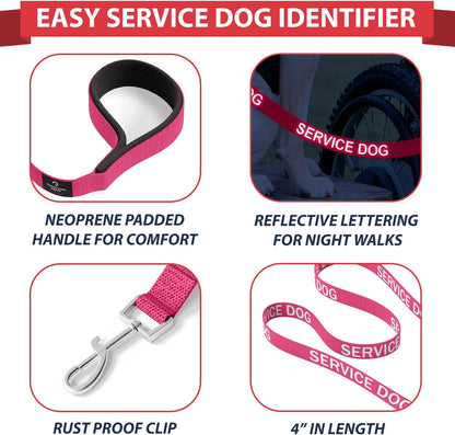 Premium Hot Pink Service Dog Vest and Leash Set - Versatile Harness with Reflective Patches for All Breeds