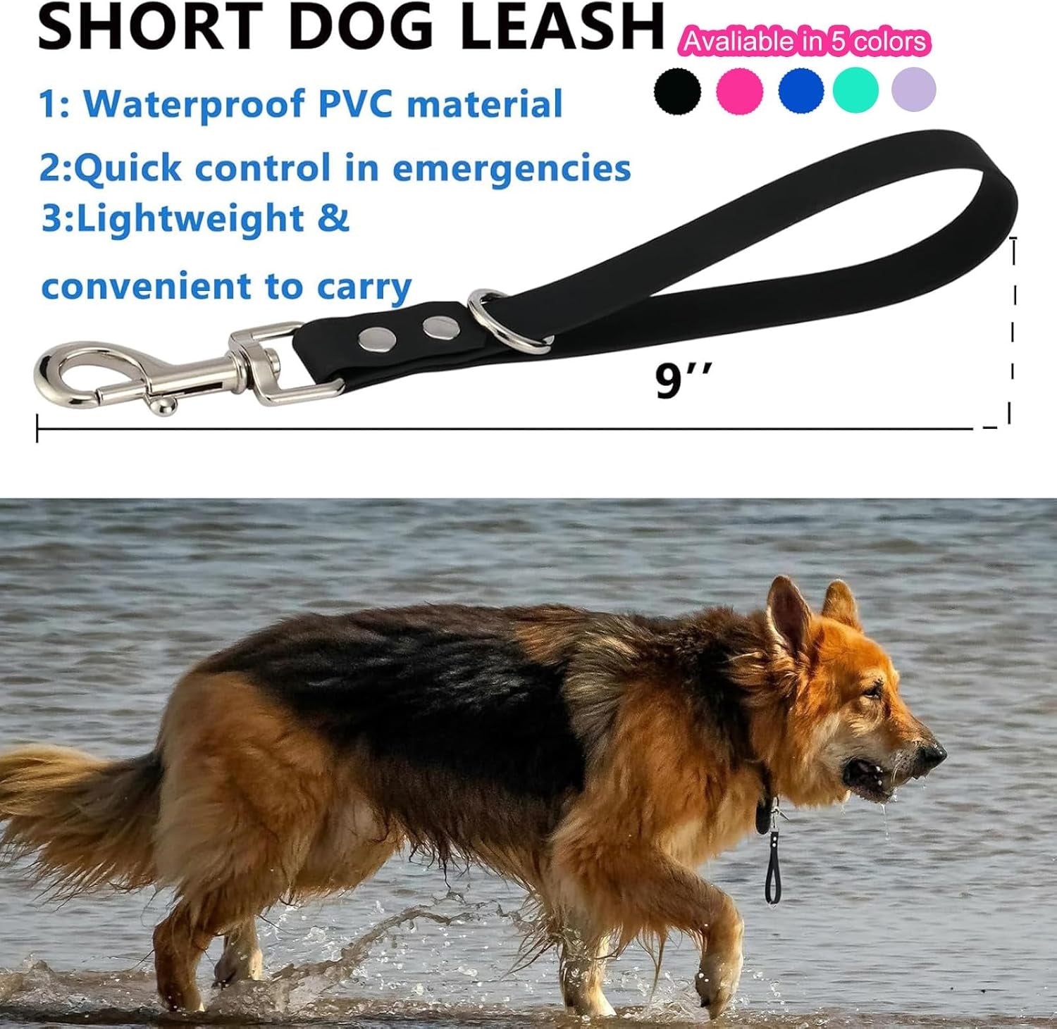 Durable 9-Inch Pink Dog Leash - Heavy Duty Waterproof PVC Training Tab for Ultimate Control and Safety