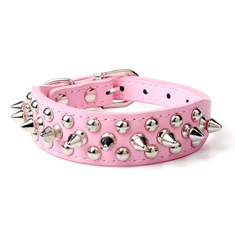 Stylish and Durable Spiked Studded Leather Dog Collar - Adjustable for Small to Large Breeds