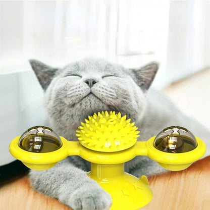 Engaging Windmill Cat Toy - Interactive Puzzle Game for Kittens with Whirligig Turntable to Keep Your Feline Friend Entertained and Help Brush Their Teeth!