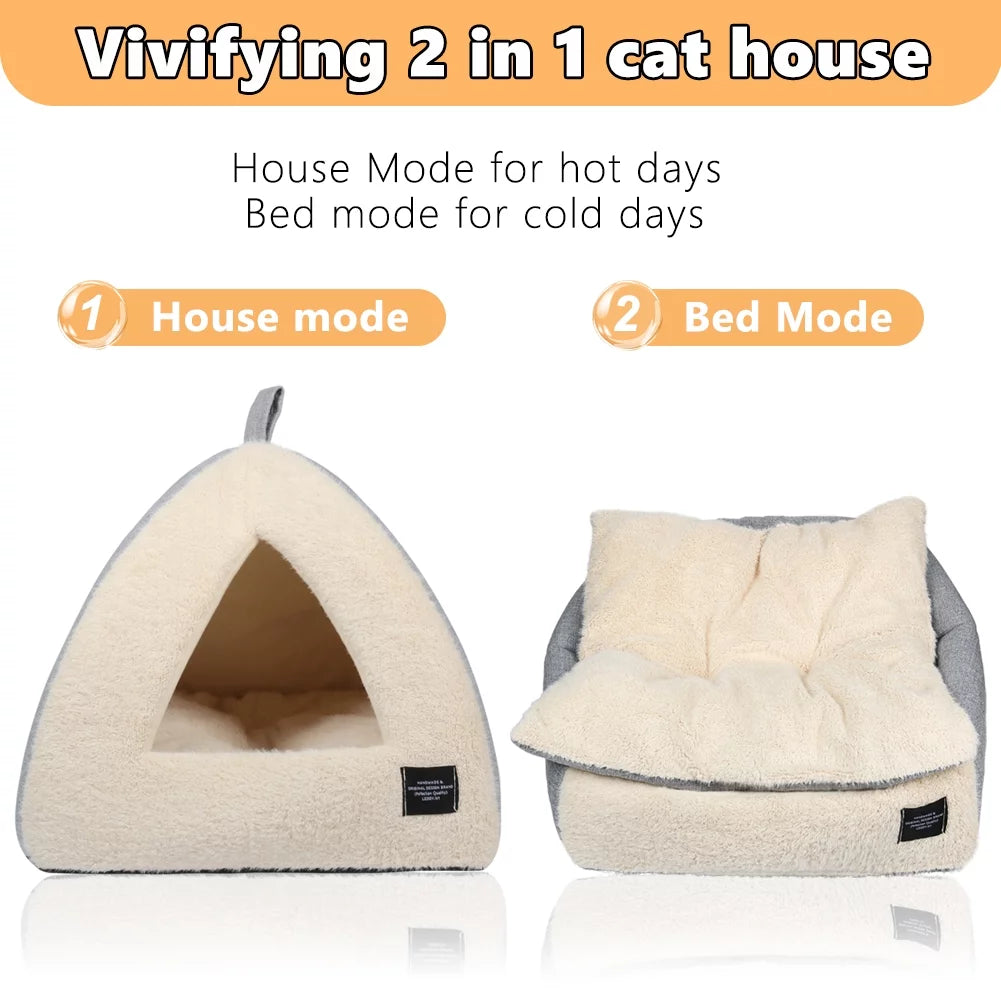 Cozy Triangle Cat Bed with Removable Cushion - Perfect for Cats and Dogs in Silver Gray