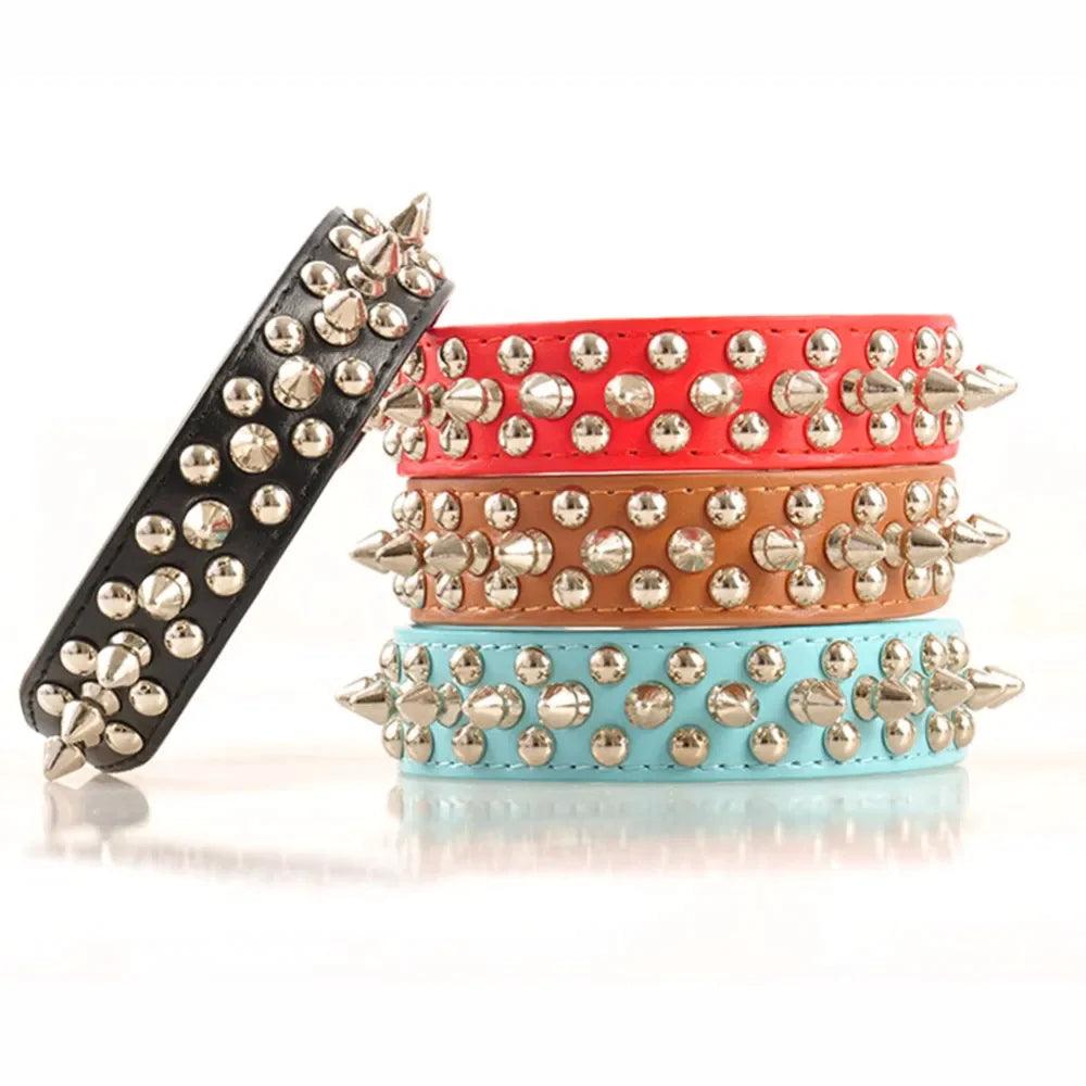Stylish and Durable Spiked Studded Leather Dog Collar - Adjustable for Small to Large Breeds