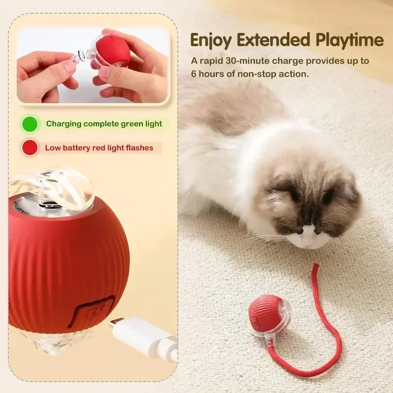 Exciting Interactive Cat Ball Toy - Rechargeable Automatic Rolling Ball with Tail for Endless Playtime Fun!