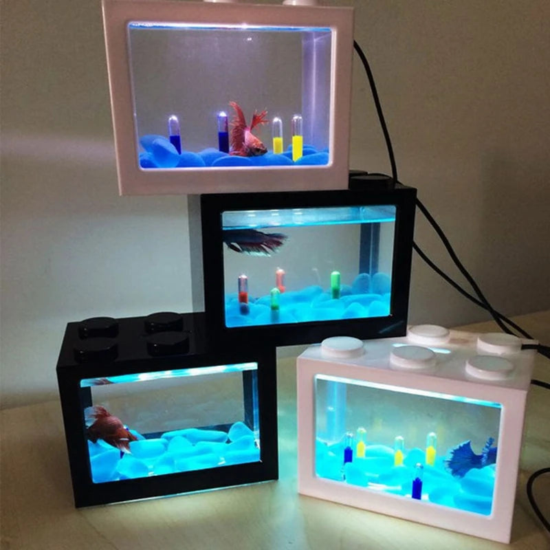 Illuminate Your Space with the USB Mini Aquarium Fish Tank - Perfect for Betta Fish and Stylish Decor