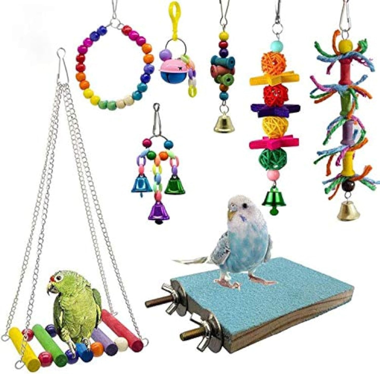 8-Pack Bird Swing and Chewing Toys - Perfect Parrot Hammock Bell Set for Small Birds Like Parakeets, Cockatiels, and Finches