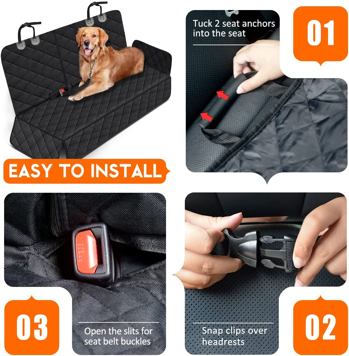Ultimate Dog Car Seat Cover - Waterproof, Non-Slip Back Seat Protector for Pets & Kids - Fits Most Cars, Trucks & SUVs - Black