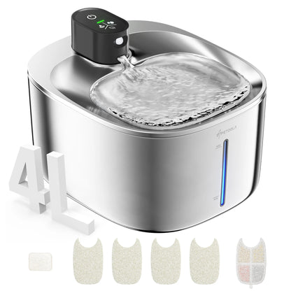 Ultimate Wireless Cat Water Fountain - Stainless Steel 135Floz/4L Battery-Powered Automatic Dispenser for Happy, Hydrated Pets