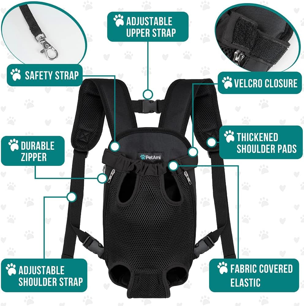 Ultimate Adjustable Dog Carrier Backpack - Comfortable and Ventilated Front Sling for Small Dogs and Cats - Perfect for Hiking, Camping, and Travel - Black