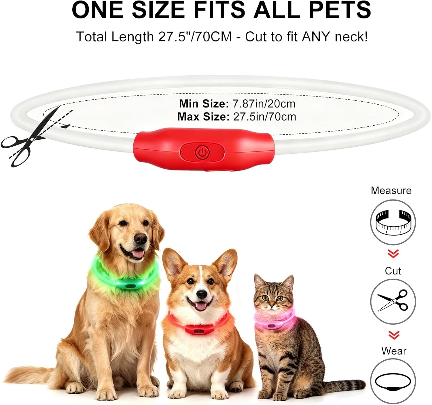 Illuminate Your Dog's Safety: 2-Pack Rechargeable LED Collars in Vibrant Red & Pink for All Breeds