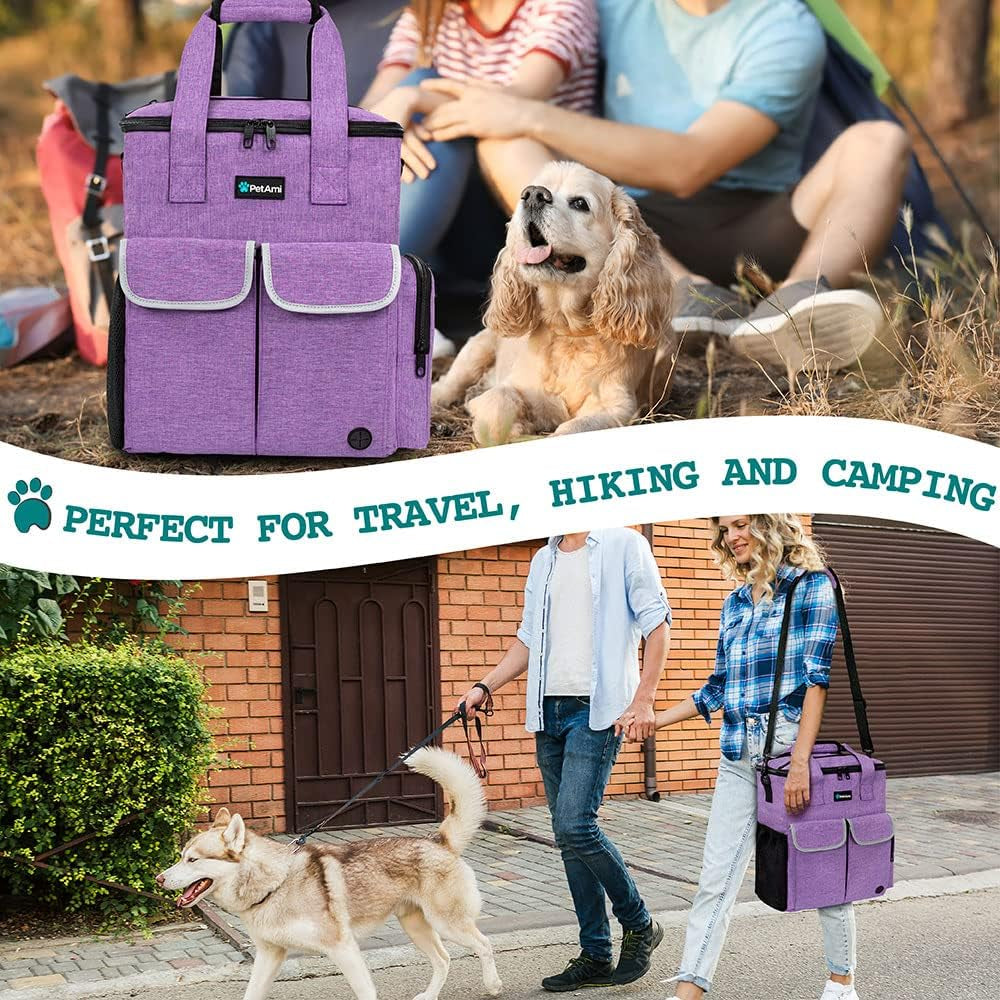 Ultimate Dog Travel Bag: All-in-One Pet Supplies Organizer for Adventures with Your Furry Friend - Includes Food Containers, Collapsible Bowls & Feeding Mat in Stylish Heather Purple