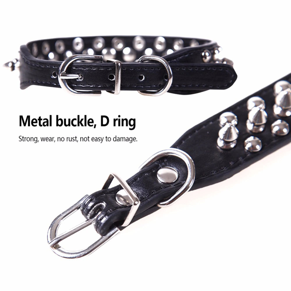 Stylish and Durable Spiked Studded Leather Dog Collar - Adjustable for Small to Large Breeds