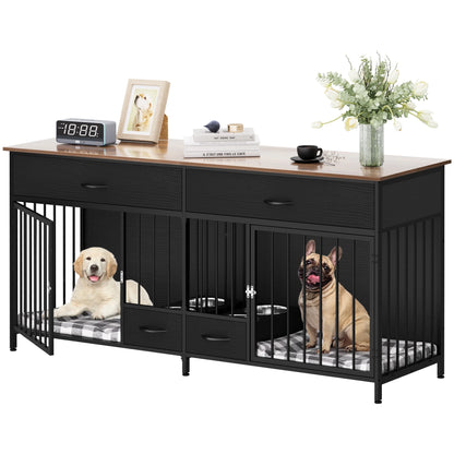 Stylish Indoor Dog Crate Furniture for Large Breeds with Convenient Storage & Double Feeding Stations - Perfect TV Stand and Side Table for Your Home