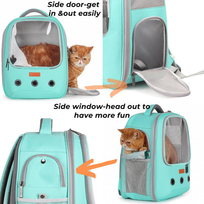 Stylish Green Pet Carrier Backpack - Airline-Approved Bubble Design for Cats and Small Dogs, Perfect for Travel, Hiking, and Outdoor Adventures