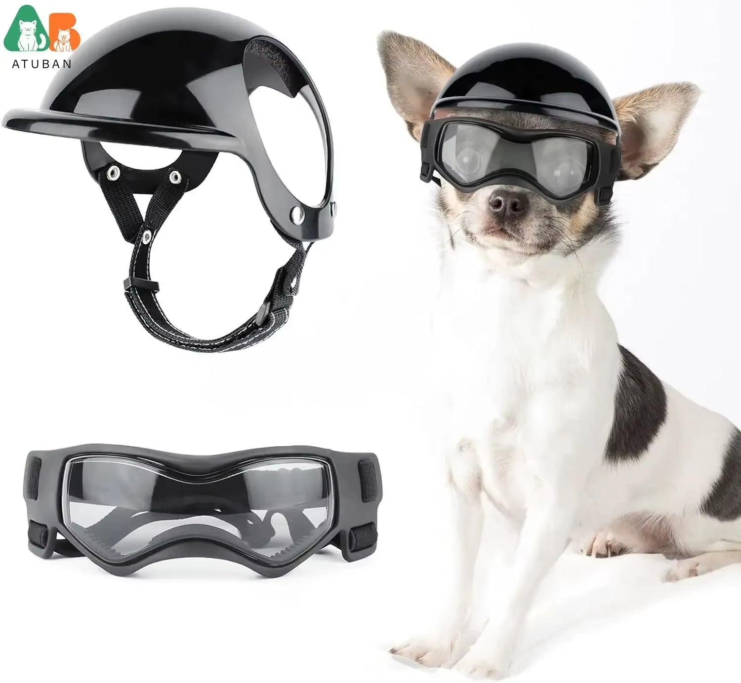 Protect Your Pup in Style: ATUBAN Dog Helmet and Goggles Set for Safe Motorcycle Rides