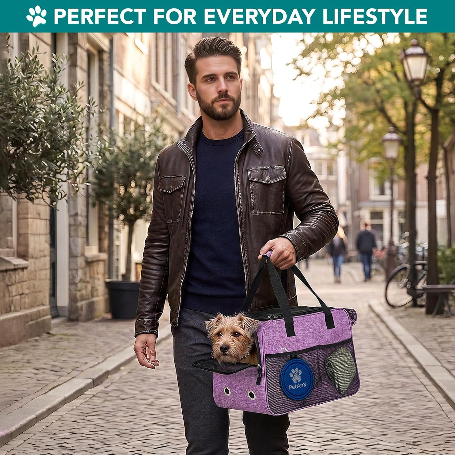 Premium Airline Approved Dog Purse Carrier - Stylish & Comfortable Soft-Sided Pet Bag for Small Dogs and Cats, Perfect for Travel - Cozy Sherpa Bed Included, Max Weight 12 lbs, Vibrant Purple